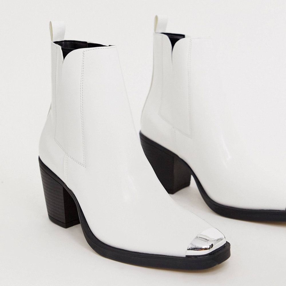 ASOS western toe tap white boots